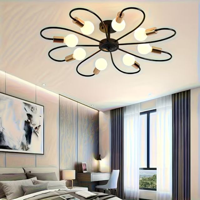 8-Light/6-Light Black and Golden Semi-Recessed Ceiling Light Fixture