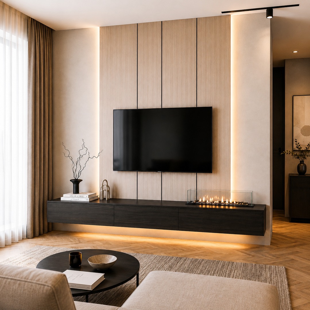 Lunara Floating TV Wall Unit with Decorative Panel Frame