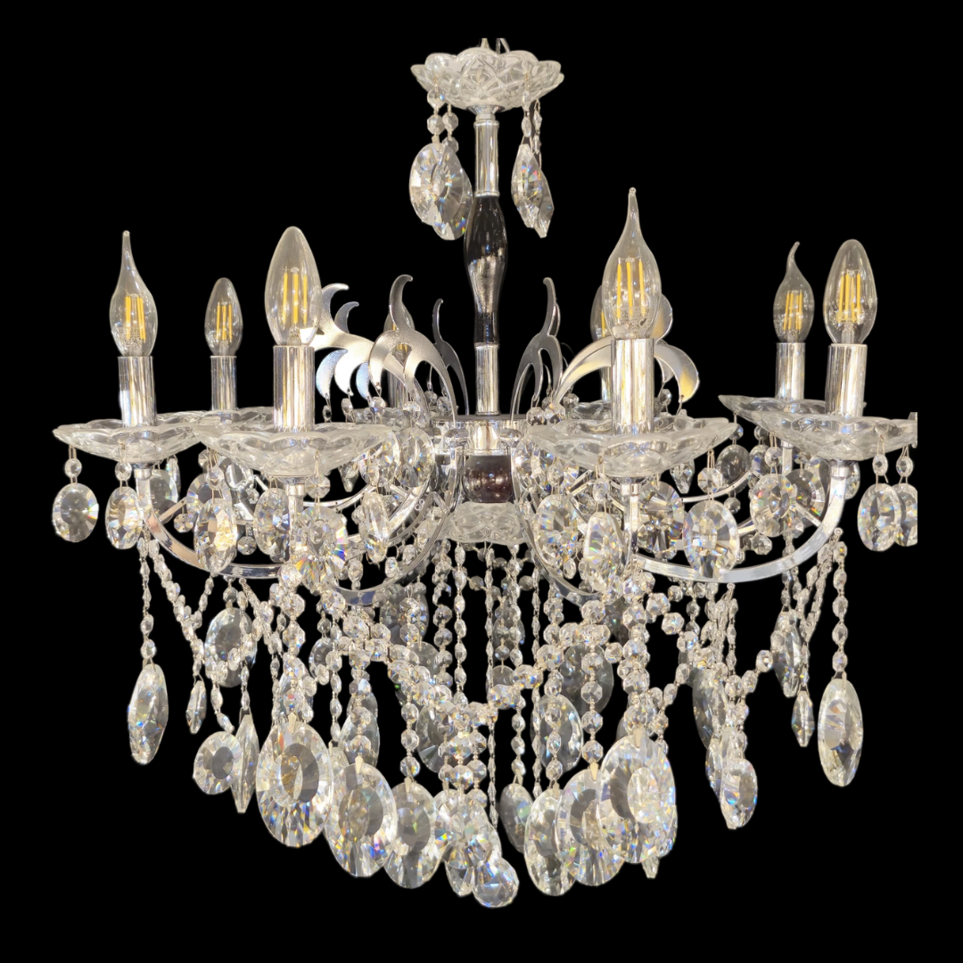 Glamorous 8-Light Chrome and Clear Crystal Chandelier – Stainless Steel Body – Model FC8809-8 R (Clearance Sale)