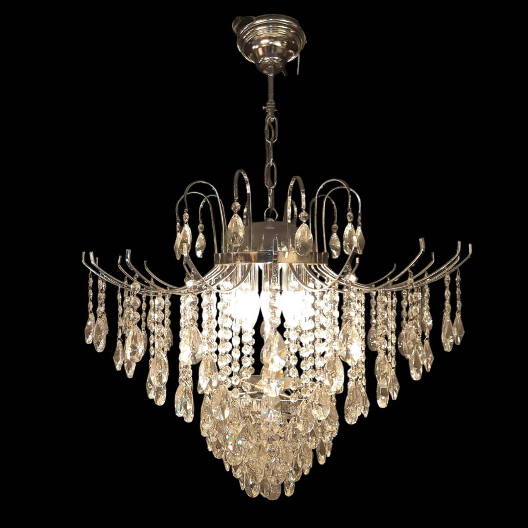 Grand 8-Light Al Asfour Crystal & Chrome Cascading Chandelier - (D65*H85 cm) - Final Piece Sale