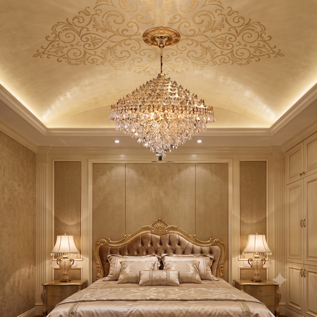 Luxurious Gold 9-Light  Asfour Crystal Chandelier (Model: 490-75 G)