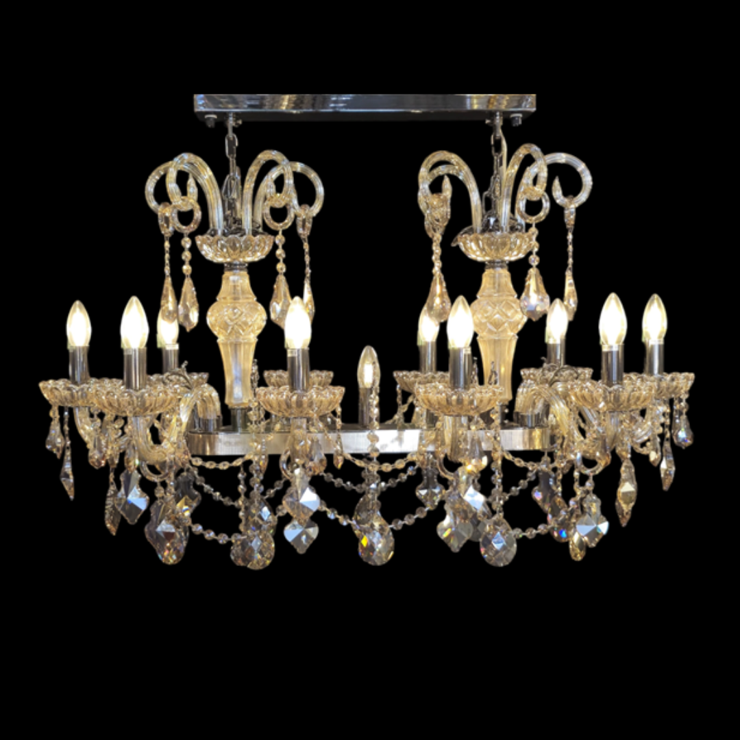 Modern Luxury Crystal Chandelier (MD 89055-10+1) – Shiny Black Frame with Amber & Light Honey Crystals
