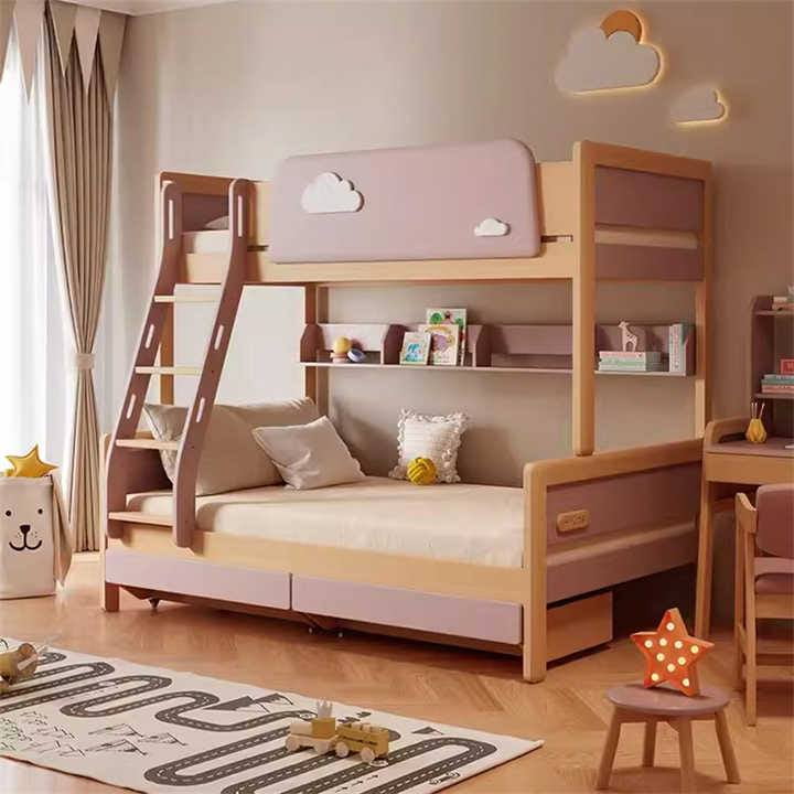 Warm Wood Kids Bunk Bed with Playhouse Roof – Solid Wood Family Design
