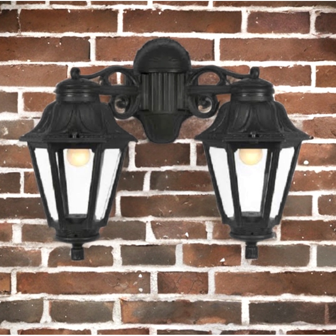 Fumagalli E22.141.AX Black Twin Lantern Outdoor Wall Light