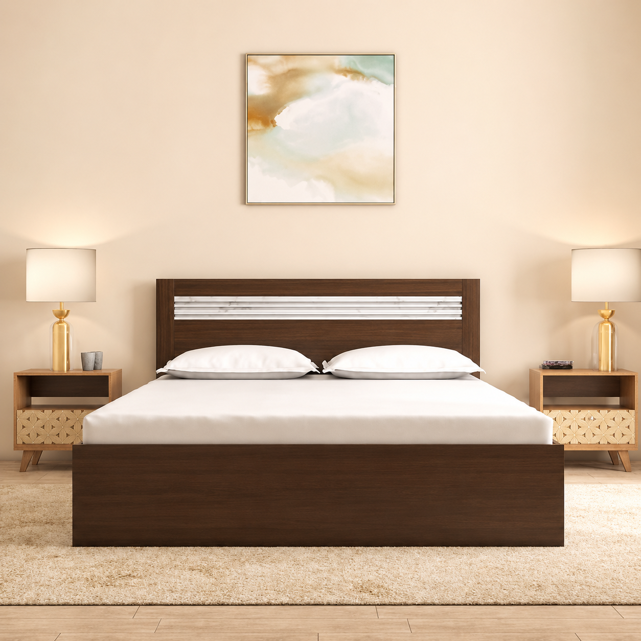 AKIN QUEEN SIZE BED IN WALNUT FINISH