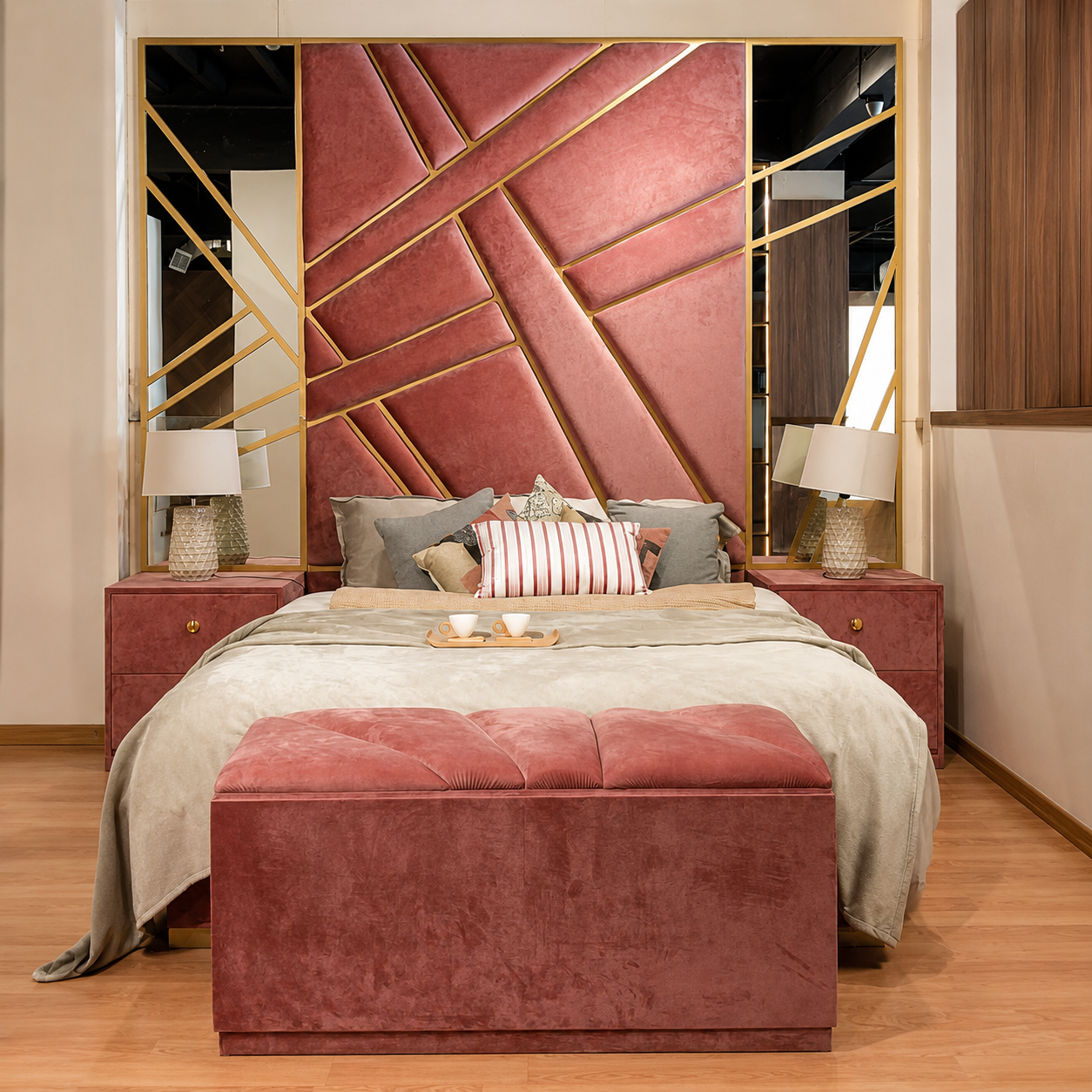 Blush Velvet Bedroom Set