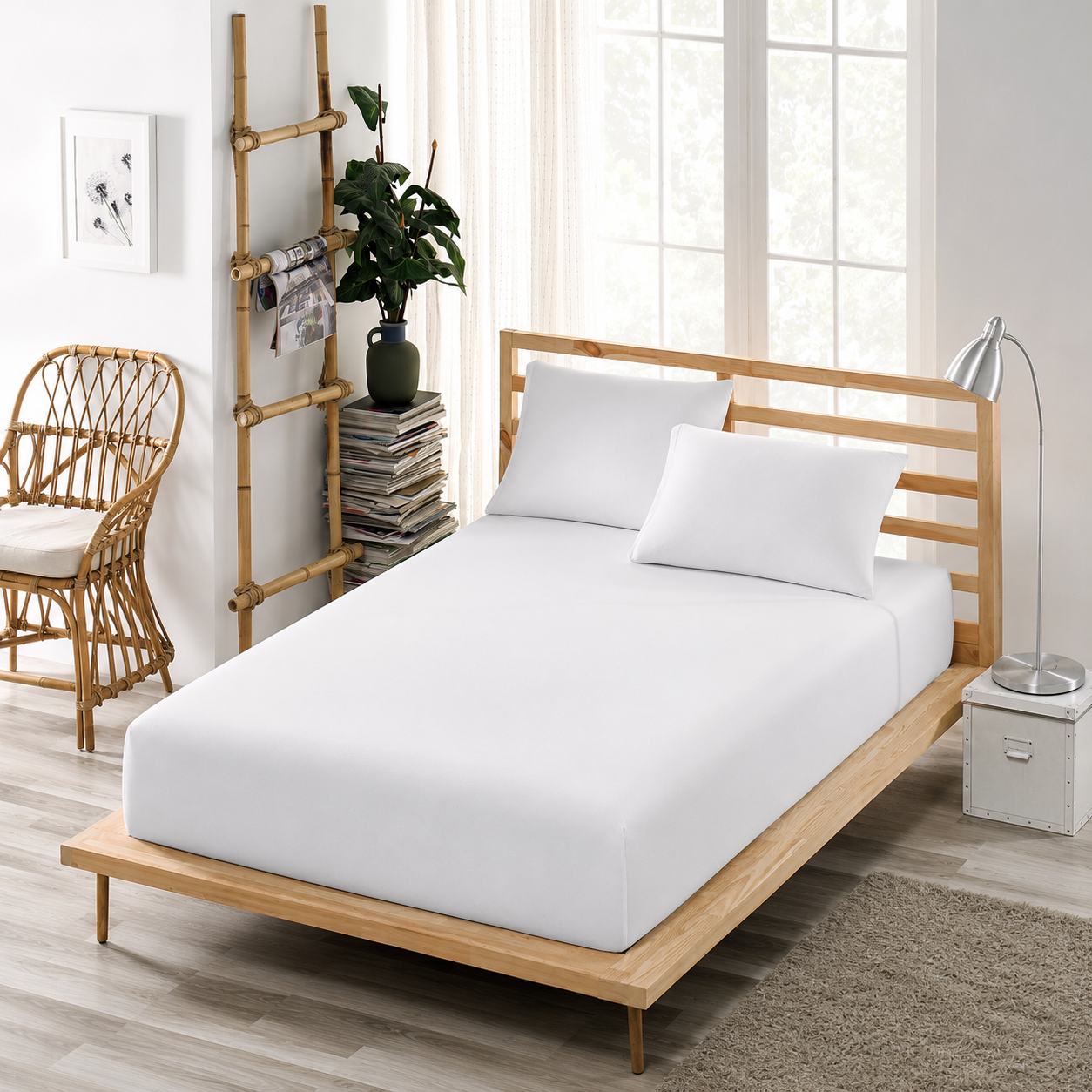 Carolina US White Fitted Sheet – 180 × 200 × 30 cm