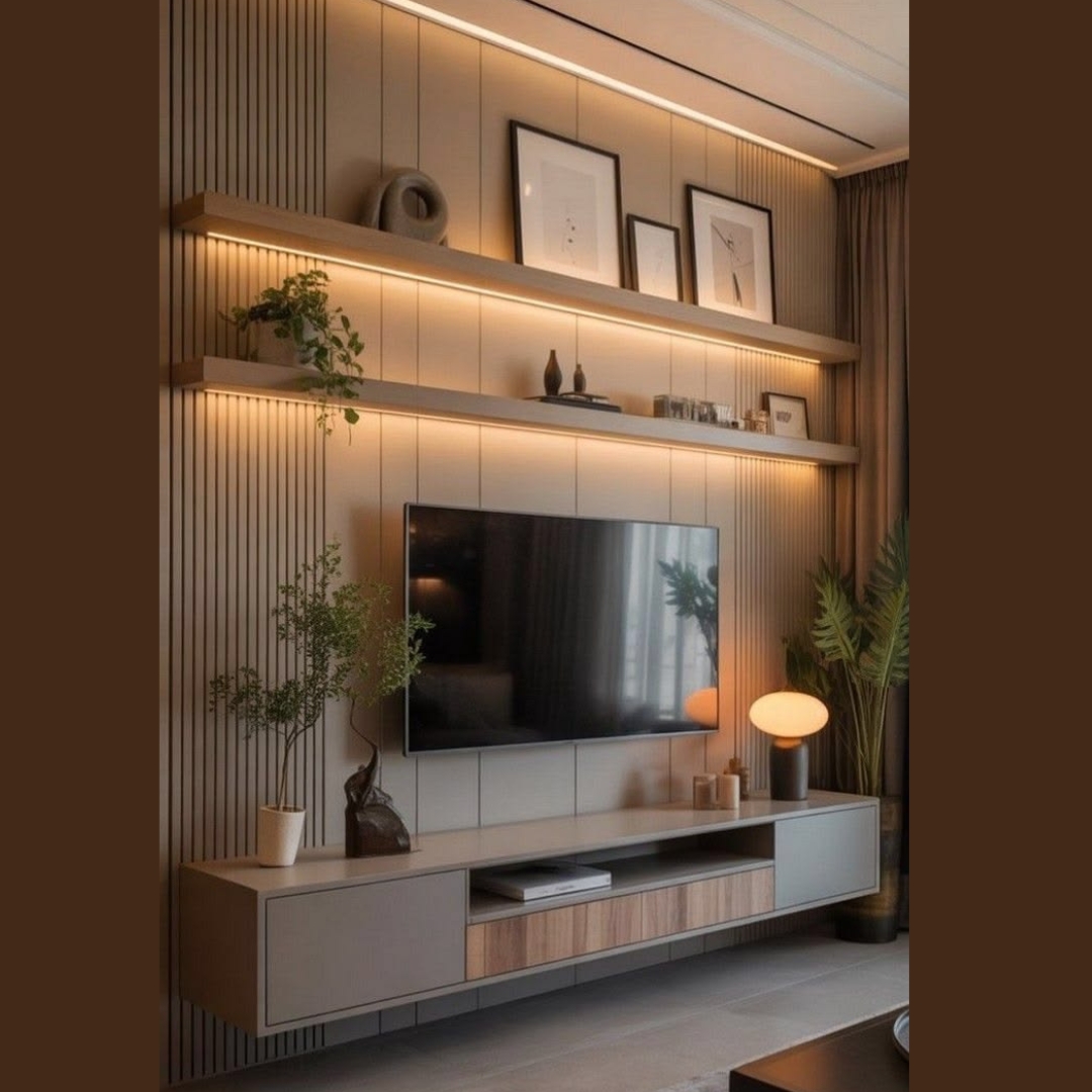 Floating TV Console with Dual LED Display Shelves