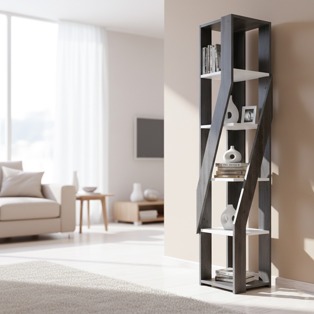 Modern Open Display Bookshelf – Dark Grey & White Product Code FHRK00532