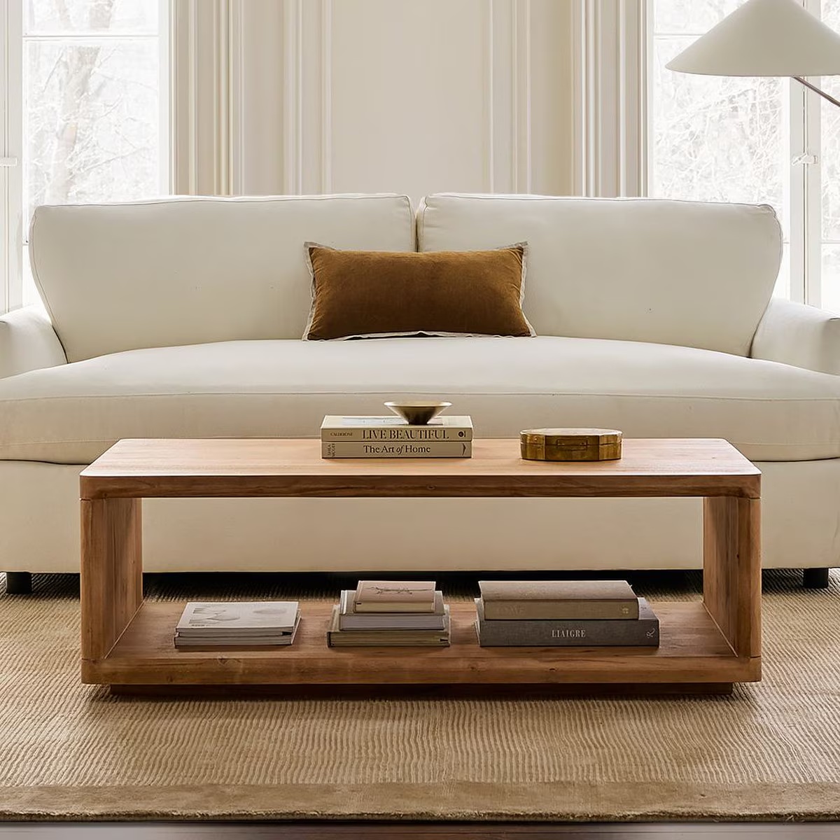 Calla Solid Acacia Wood Coffee Table 122cm – Cool Walnut & Blonde Finish | Al Nawakhdha Furniture Bahrain