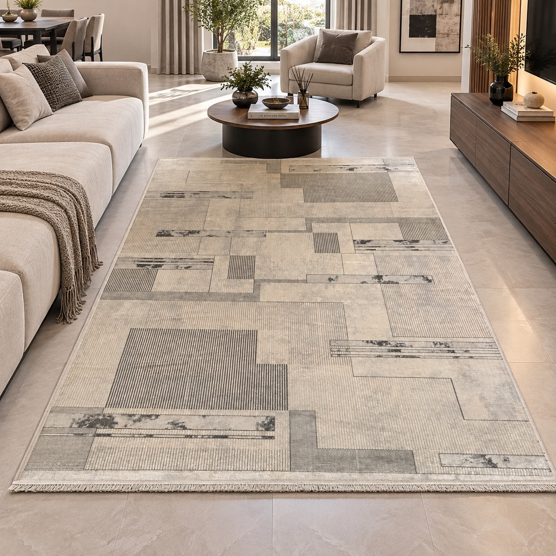 Modern Geometric Grey & Cream Rug Product Code: RXFL00829