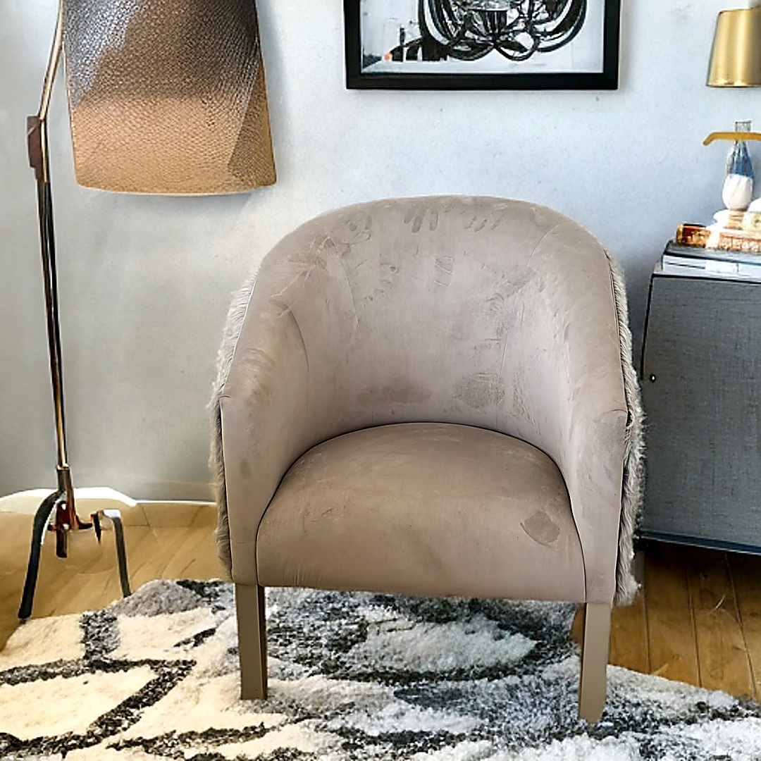 Modern, rounded barrel or tub-chair silhouette