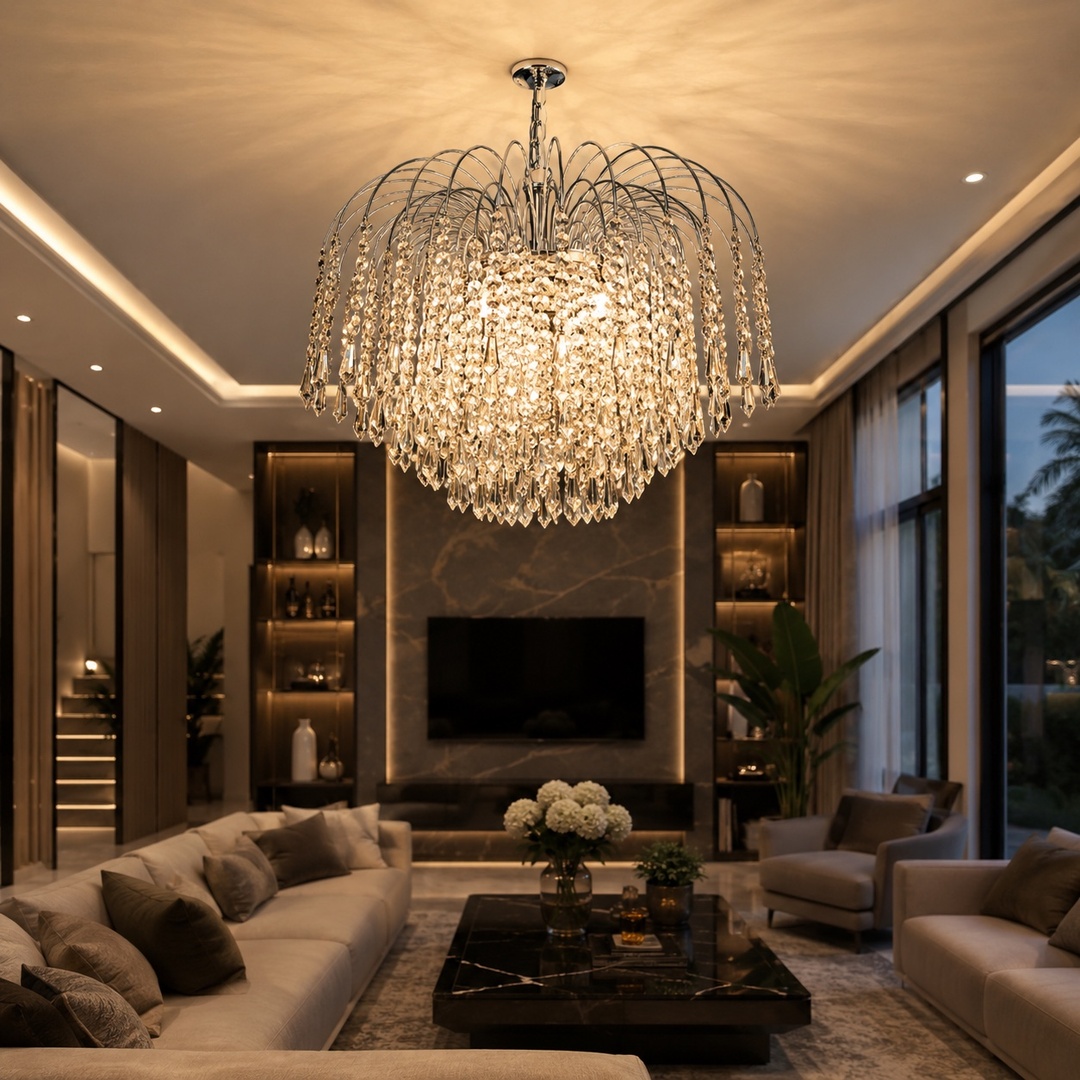 Modern Chrome Waterfall 5-Light Crystal Chandelier (D55 x H60 cm)