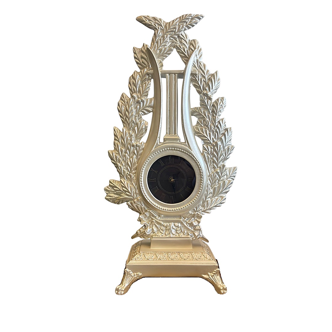 Vintage Louis XVI-style lyre mantel clock