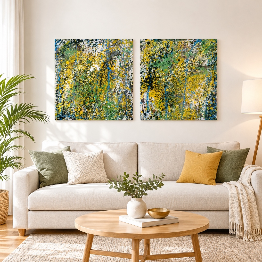 Verdant Harmony Abstract Canvas Art Set